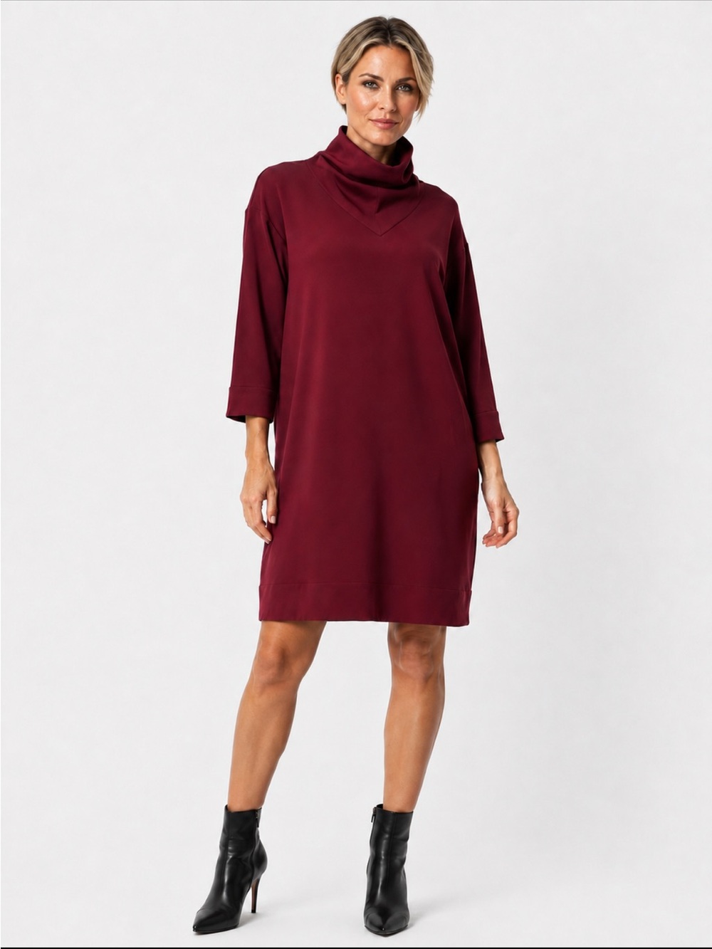 IRO Paris Diane Burgundy Cowl Neck Tunic Dress Pockets Size 38 US 6